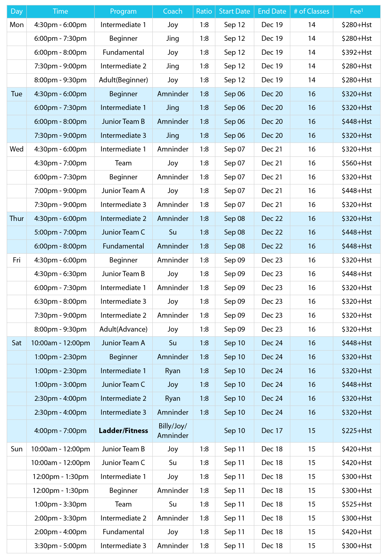 Su-class-Fall Schedule